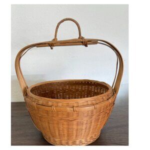 Vintage Woven Gathering Basket with Wrapped Handle